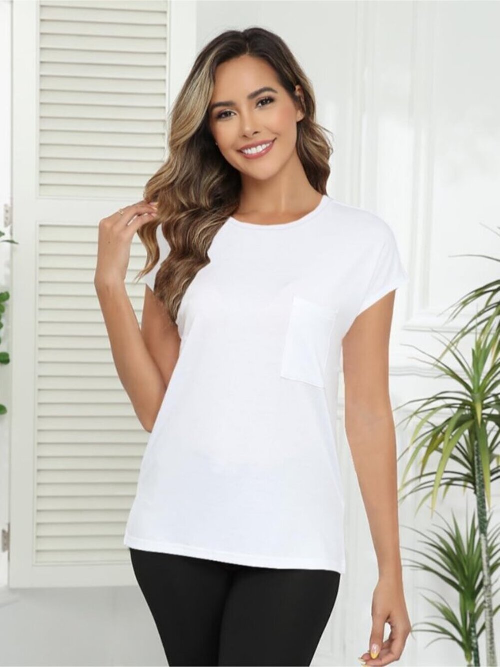Solid Loose Fit Pocket Tunic Cap Sleeve Top - Picture 2 of 9